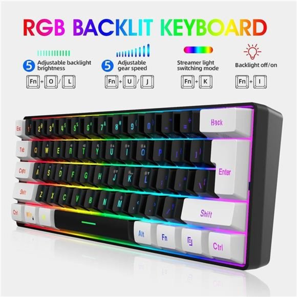 60% Wired Gaming Keyboard, Small RGB Backlit Membrane Gaming Keyboard - Picture 3 of 6